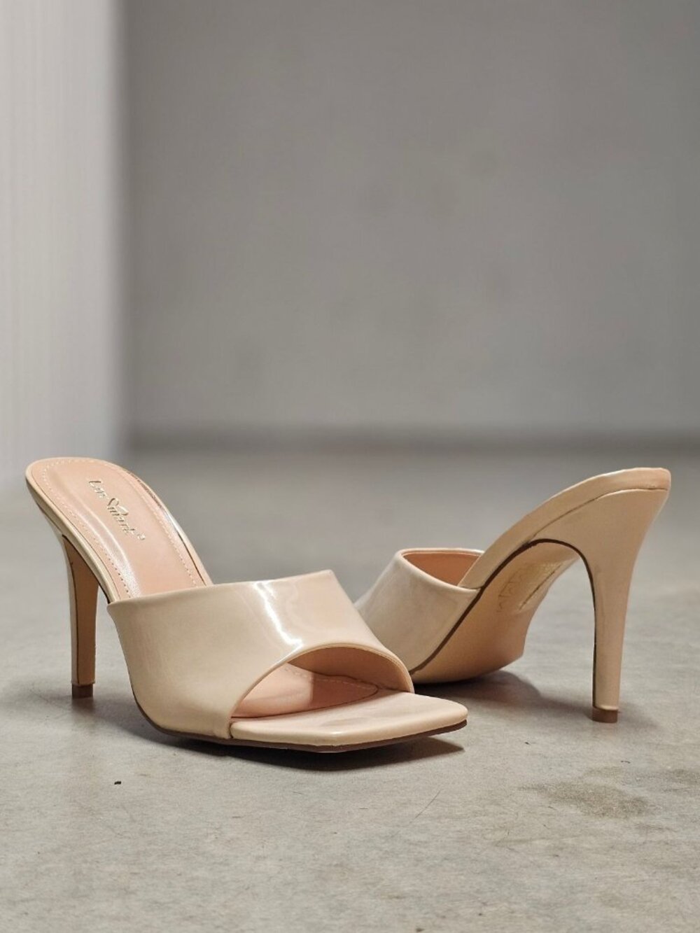 Nude Open-Toe Patent Leather High Heel Mules With Square Toe Design For Women